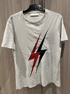 Neil Barrett white Thunderbolt lightning T-shirt men’s Large slim fit - Picture 1 of 11