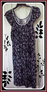 XL Black White Print BOHO Empire Chic Soft Pullover Nightgown Dress Sundress  - Picture 1 of 7