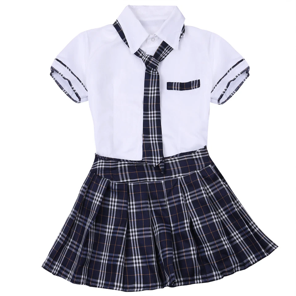 Womens School Girl Uniform Cosplay Costumes Shirt With Pleated Skirt and Tie - Image 1 of 1