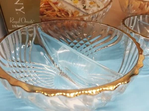 Colony Royal 22k Gold Divided Bowl Set Candy Relish Dish Indiana Glass in box - Picture 1 of 6