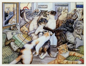 Stampa artistica gatto GATTI SULLA LONDRA UNDERGROUND Zoe Stokes illustrazione decorazione parete - Foto 1 di 3