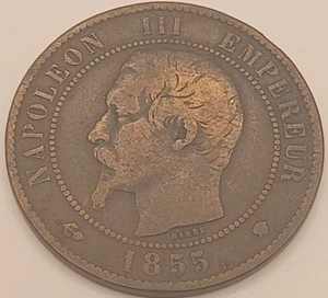 1853 Frankreich 10 Centimes, 1 Münze, NAPOLEON III EMPEREUR - Bild 1 von 2