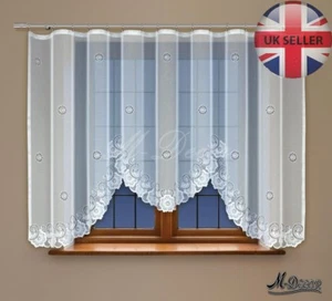 Modern Jacquard net curtain with curtain tape WHITE 160 x 300 cm (63"x118") - Picture 1 of 2