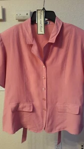 Vintage NWT Anna & Frank 100% Silk Pink Short Sleeve Button Down Blouse Size XL - Picture 1 of 11