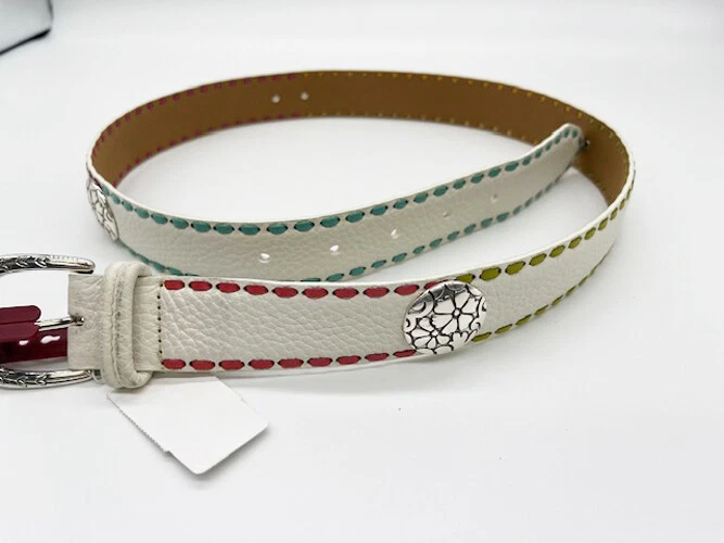 Nuevo Cinturón Brighton Para Mujer Cuero Blanco Marfil Plateado Jardín Flor Hardware ML  Foto 1 de 1