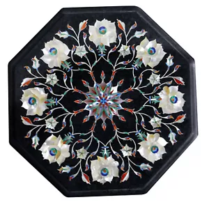 12 " Marbre Table Top Pietra Dura Handmade Inlay Floral Travail Décor Maison