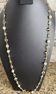 "Collar de perlas de imitación y cristal acrílico tono dorado 36"" vintage" - Imagen 1 de 5