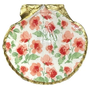 Handgefertigte Blumen Jakobsmuschel Muschel Schmuck Schale - 5" Decoupage Muschel mit Goldrand - Bild 1 von 2
