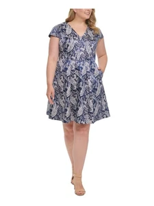 VINCE CAMUTO Womens Navy Lined Cap Sleeve Fit + Flare Dress Plus 14W - Picture 1 of 11