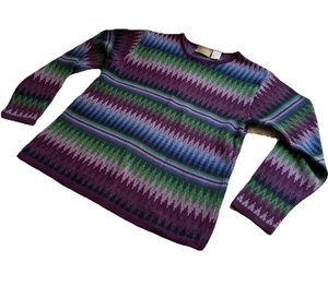 LIZ Claiborne 90's Lizwear Sweater Purple Blue Green Zigzag Abstract Stripe Sz M - Picture 1 of 15