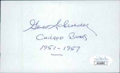 Gene Schroeder Chicago Bears Signed 3x5 Index Card JSA Authenticated - Image 1 of 2