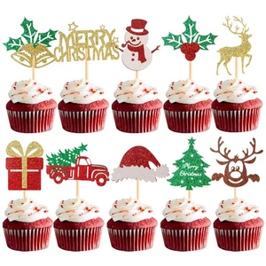 60 Piezas Toppers para Cupcakes Feliz Navidad, Brillo Nochebuena Navidad Cupcake Picks Cake De... - Imagen 1 de 7