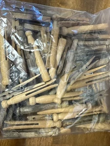 50+ Vintage Wood Clothes Pins Round Head Laundry Pegs And Spring Mixed Lot - Picture 1 of 2