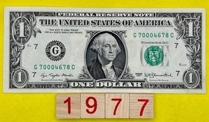 Vintage Error DC Series 1977 FRN 0s Fancy Serial Number $1 Dollar Bill Miss CUT - Picture 1 of 8