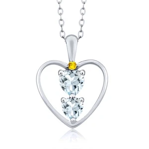 925 Sterling Silver Aquamarine and Yellow Sapphire Pendant Necklace For Women - Picture 1 of 3