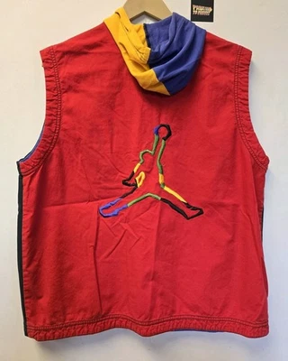 Vtg 90s Air Jordan Button Down Cutoff Hoodie Youth L Nike - Image 1 of 4