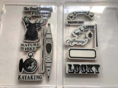 Stampin' Up! Gone Fishing Stamp Set The Great Outdoors Lucky Boy Scout Camping - Image 1 of 3