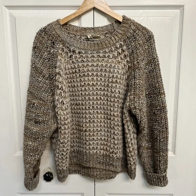 Anthropologie Moth Wool Mohair Blend Chunky Sweater Sz M Oatmeal Boho Relaxed - Image 1 of 4