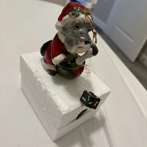 Vintage Christmas Schnauzer Ornament With Animated Pull Present - Picture 1 of 3