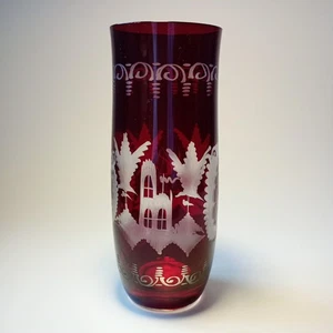 Vintage Egermann Ruby Red Cut To Clear Glass Vase Bohemian Czech Republic 15.5cm - Picture 1 of 11