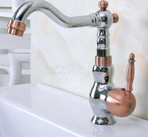 Grifo de lavabo de agua grifo de un solo orificio cromado y rojo cobre caliente/frío Znf914 - Imagen 1 de 8