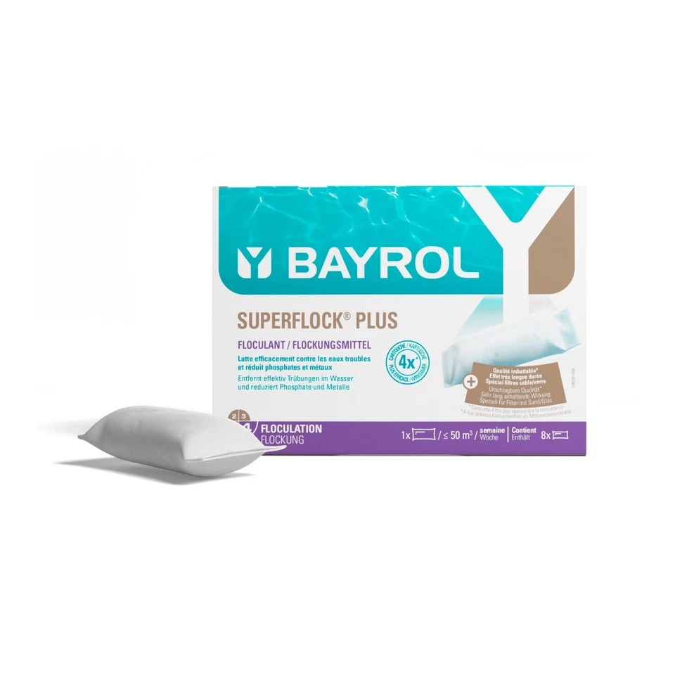 BAYROL Superflock plus 8 FLOCKKARTUSCHEN Flockkissen Flockmittel Pool Flockung