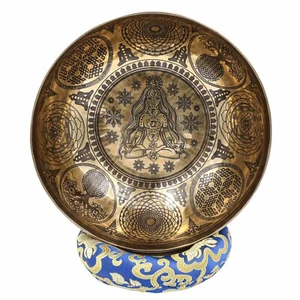 10 inches Diameter chakra yogini carved Handmade singing bowl-master quality - Picture 1 of 5