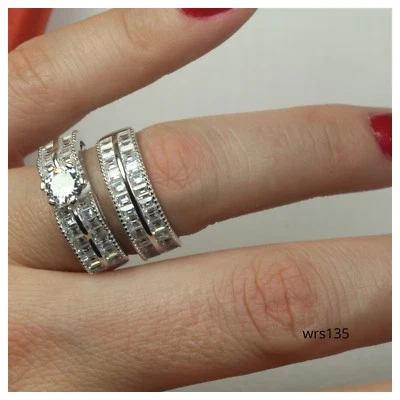 Extraordinary Round Cut 3.2CT Sterling Silver 925 Engagement Wedding CZ Ring Set - Image 1 of 4