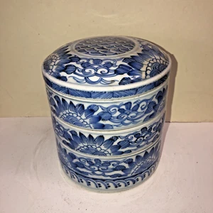 Chinese Blue & White Porcelain Sectional Cylindrical Bowls Lidded - Picture 1 of 19