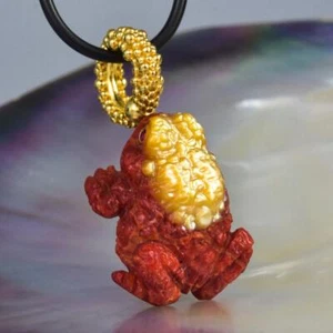 Toad Frosch Hängelampe Rot Schwamm Koralle, Rubin & Gold Vermeil Silber 9.68g - Bild 1 von 13