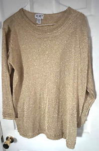 Koret Gold Metallic Shimmery Long Sleeve Pullover Top Womens 2X