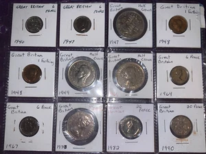 Vintage Great Britain Coin Lot of 12 1940-1990 Free Shipping - Picture 1 of 10