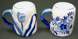 Salt & Pepper Shakers Vintage Delft Blue & White Hand Painted Tulips - Picture 1 of 9