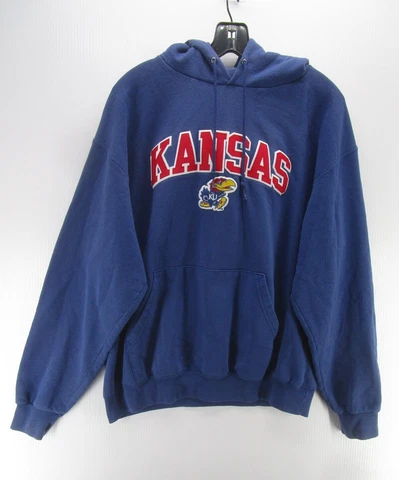 VINTAGE Kansas Jayhawks Sweatshirt Men Large Blue Champion University Pullover Cover