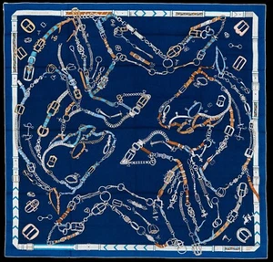 Auth. Hermes Les Chevaux Dechaines - Shawl CS140 Cashmere Silk - Marine New Tag - Picture 1 of 21