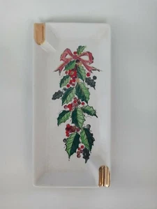 Vintage Lefton Holly Berries Ashtray Dish Mistletoe Retro Holiday Christmas MCM - Picture 1 of 6