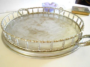 SIMPLY GORGEOUS STERLING WASHED LARGE BRASS CHARGER SERVER  DRESSER TRAY 18"  - Picture 1 of 10