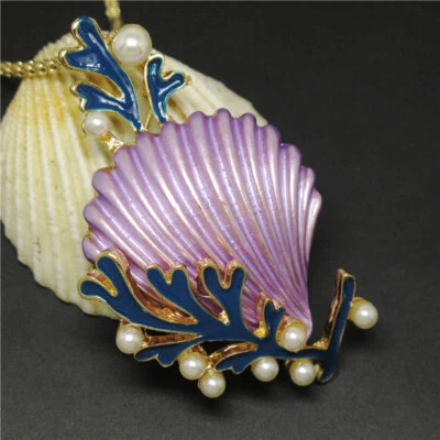 Lo último Moda Dije Púrpura Esmalte Lindo Concha Coral Perla Colgante Mujeres Collar Foto 1 de 4