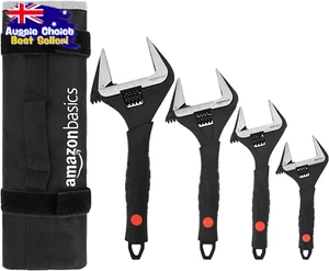 4pc Plumbing Adjustable Wrench Set 6" 8" 10" 12" Soft Grip Wide Mouth - Picture 1 of 12