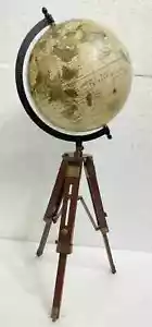 Globe World Tripod Map Stand Nautical Wooden Table Antique Decor Vintage Atlas - Picture 1 of 7