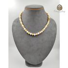 8mm Natural Seawater Golden/White Pearl Necklace 18ct Yellow Gold Clasp Crystal