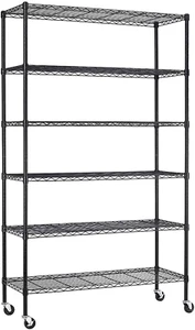 Heavy-Duty 6-Tier Wire Shelving Unit with Casters, 2100 lbs Capacity, Black - Picture 1 of 12