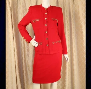 St. John rot gold Santana Strick Ornamente Knöpfe Damen Rock Anzug Größe 10 - Bild 1 von 12
