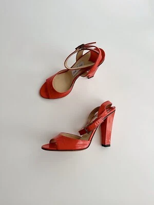 ✨JIMMY CHOO лакированная кожа с ремешками каблука сандалии красный оранжевый женский размер 35,5 - Изображение 1 из 4