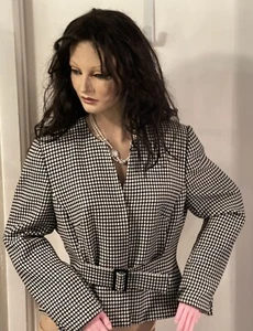VTG LIZ CLAIBORNE STREETWEAR JACKET BLACK AND WHITE HOUNDSTOOTH SIZE 14P - Picture 1 of 12