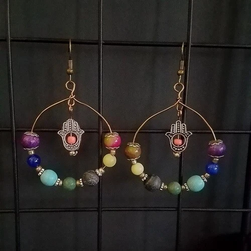 Chakra Hoop Earrings Antique Healing Gemstones Chakra Balancing Reiki Charged - Image 1 of 1