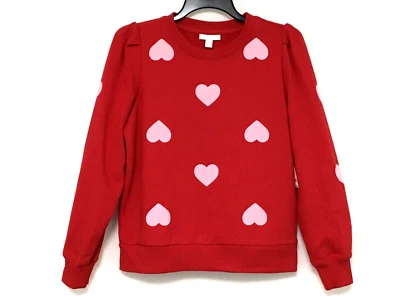 Charter Club Petite PM красный Puff плеча розовый сердце напечатано толстовка Топ - Изображение 1 из 4
