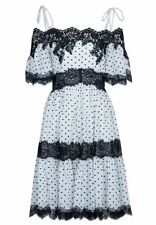 Blumarine White Black Embroidered Polka Dot Empire Lace Cotton Flare Dress 42 6