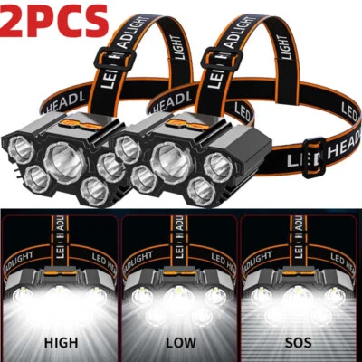 2X Headlamp Rechargeable Super Bright LED Head Light Forehead Flashlight Outdoor - Image 1 of 4