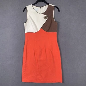 Donna Morgan Dress 4 Orange Brown 100% Linen Mod Retro Mad Men 1960's Fashion - Picture 1 of 14